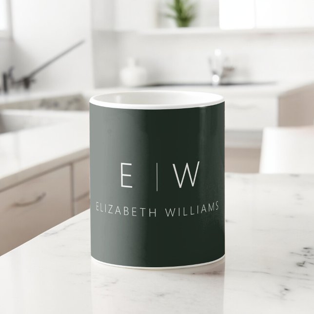 Dunkelgrünes Elegant Moderner Minimalistischer Mon Kaffeetasse (Von Creator hochgeladen)