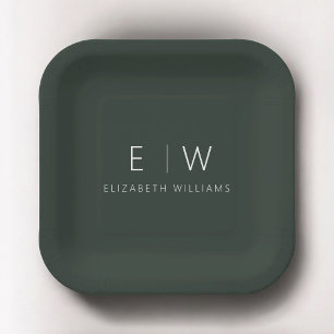Dunkelgrünes Elegant Modernes Minimalistisches Sch Pappteller