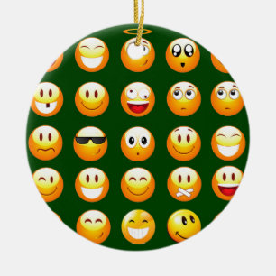dunkelgrünes Emoji Keramikornament