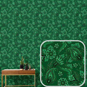 Dunkelgrünes florales Paisley Elegant Tapete