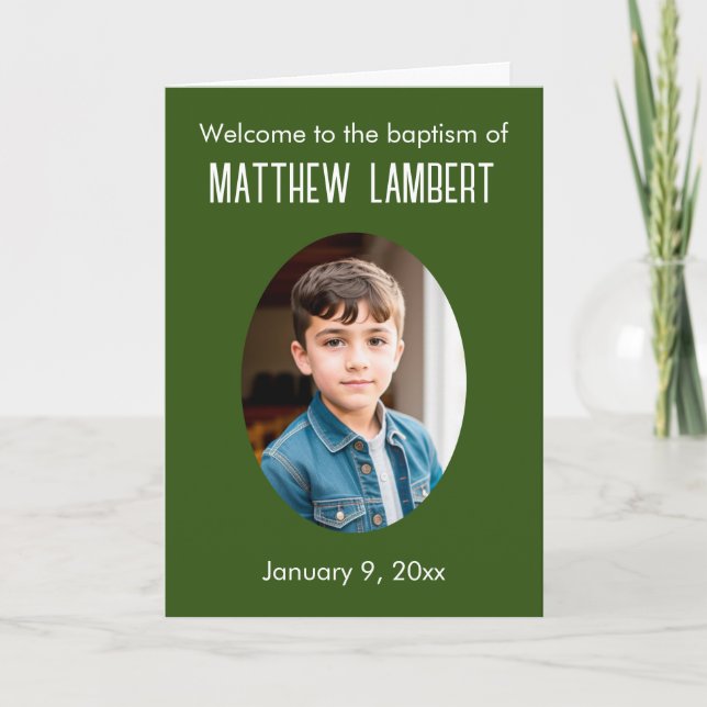 Dunkelgrünes Foto Front Polka-Dot geklappte Taufe Programm (Vorderseite)