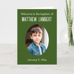 Dunkelgrünes Foto Front Polka-Dot geklappte Taufe Programm