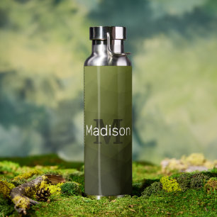 Dunkelgrünes geometrisches Mesh-Muster Monogramm Trinkflasche