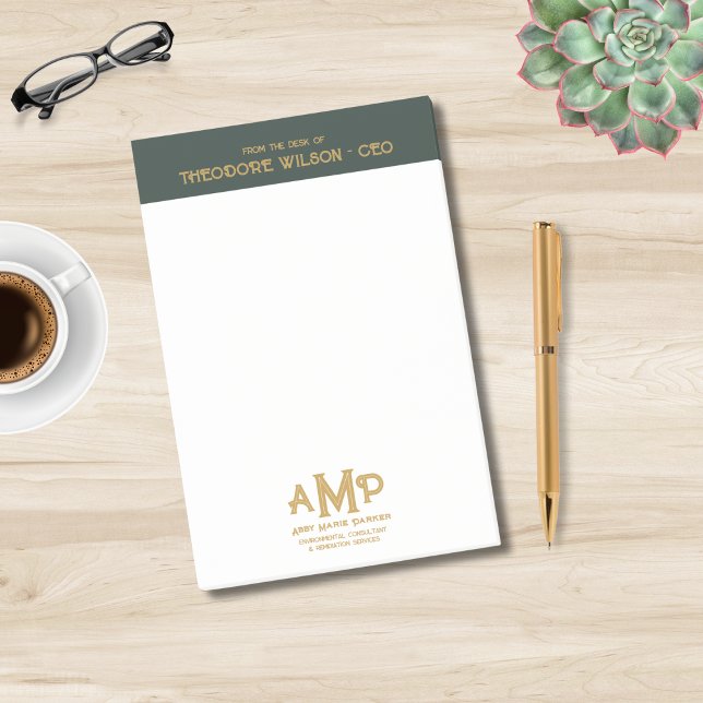 Dunkelgrünes Gold-3-Letter-Business-Monogramm-Logo Post-it Klebezettel (Von Creator hochgeladen)