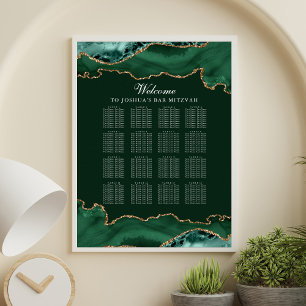 Dunkelgrünes Gold Agate Bar Mitzvah Sitzkarte Poster