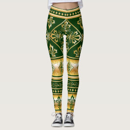 Dunkelgrünes goldenes, weißes keltisches Design Leggings