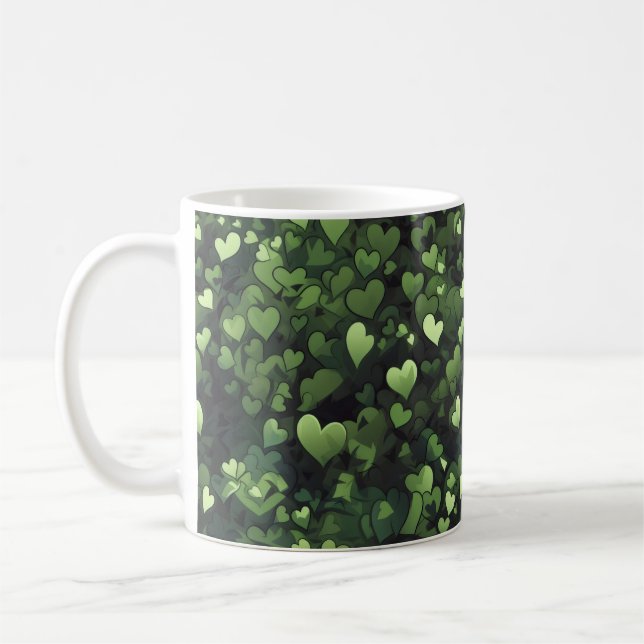Dunkelgrünes Herzmuster Kaffeetasse (Links)