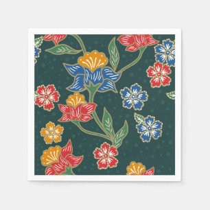 Dunkelgrünes indonesisches Blumenreben Batikmuste Serviette