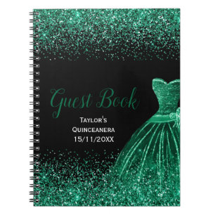 Dunkelgrünes Kleid Falscher Glitter Quinceanera Ga Notizblock