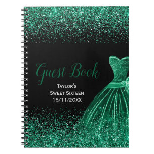 Dunkelgrünes Kleid Faux Glitter Sweet 16 Geburtsta Notizblock