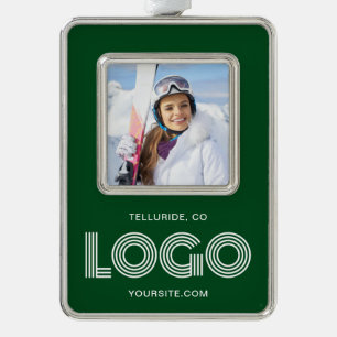 Dunkelgrünes Promo-Foto - Modernes Logo Rahmen-Ornament Silber