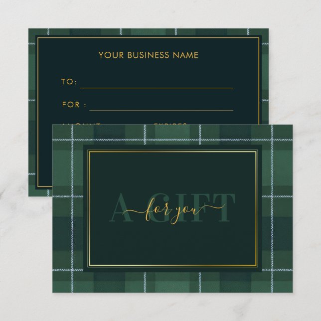 Dunkelgrünes Tartan-Polo-Karo-Geschenkgutschein (Vorne/Hinten)
