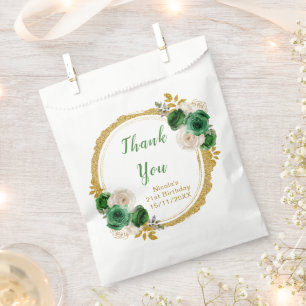 Dunkelgrünes und goldenes elegantes Blumen-Geburts Geschenktütchen