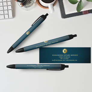 Dunkelgrünes und goldenes Mongram Notary Business Kugelschreiber