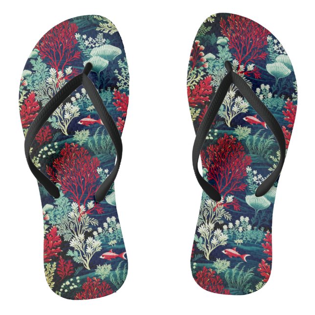 Dunkelgrünes und rotes Korallenriff Flip Flops (Fußbett)