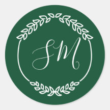 Dunkelgrünes weißes Leaf-Kränz-Monogramm-Hochzeit