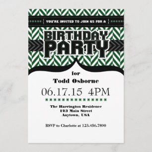 Dunkelgrünes weißes Schwarzes Ringbone zum Geburts Einladung