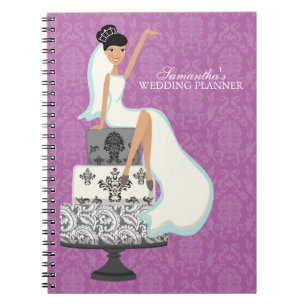 Dunkelhaarige Braut auf Hochzeitstorte {Orchid} Notizblock
