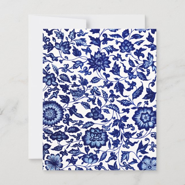 Dunkelmarineblau-Blumenmuster auf Weiß (Vorderseite)