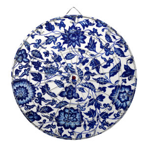 Dunkelmarineblau-Blumenmuster auf Weiß Dartscheibe