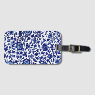 Dunkelmarineblau-Blumenmuster auf Weiß Gepäckanhänger