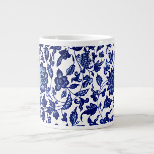 Dunkelmarineblau-Blumenmuster auf Weiß Jumbo-Tasse