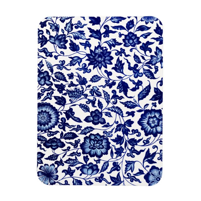 Dunkelmarineblau-Blumenmuster auf Weiß Magnet (Vertikal)