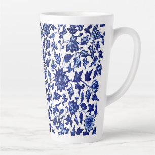 Dunkelmarineblau-Blumenmuster auf Weiß Milchtasse