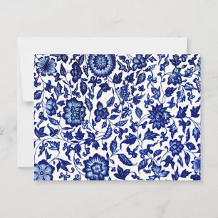 Dunkelmarineblau-Blumenmuster auf Weiß Postkarte