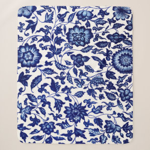 Dunkelmarineblau-Blumenmuster auf Weiß Sherpadecke