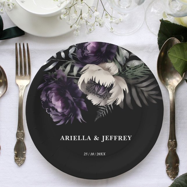 Dunkelmoody boho elegante Hochzeitsvorlage Pappteller (Dark moody boho elegant wedding template paper plates personalized wedding tableware gothic theme)
