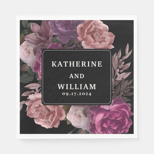 Dunkelmoody-Bordeaux-Blütenblütenhochzeit Serviette (Vorderseite)