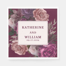 Dunkelmoody-Bordeaux und lila blumenreiche Hochzei Serviette