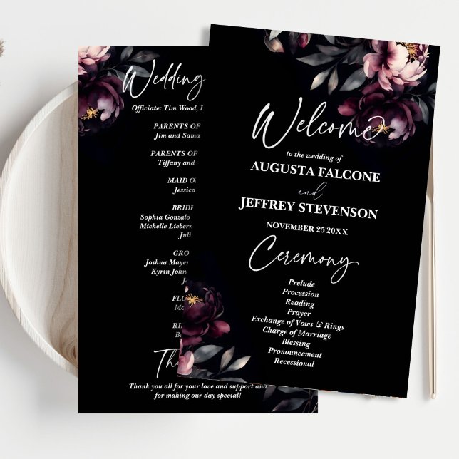 Dunkelmoody noir elegantes Hochzeitsprogramm (Dark moody noir elegant wedding program)