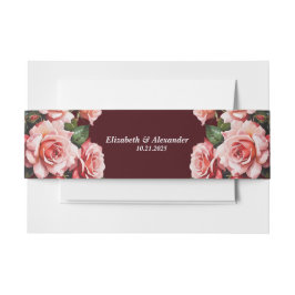 Dunkelmoody-Rosa- und rote Rosen-Maronehe Einladungsbanderole