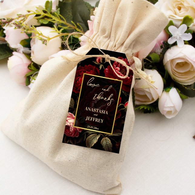 Dunkelmoody-Vintage Rose Gastgeschenke Hochzeiten Geschenkanhänger (Dark moody wedding vintage red roses wedding thank you favors gift tags printed favor tags)