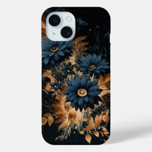 Dunkelnavyblau und Gold, rustikale Blumen, Boho-Gl Case-Mate iPhone Hülle