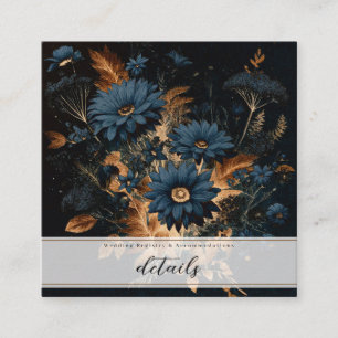 Dunkelnavyblau und Gold, Rustikale Blumen Boho Quadratische Visitenkarte