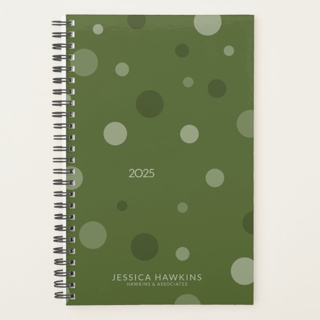 Dunkelolive Grüner Pop Dots Year Planer (Vorderseite)