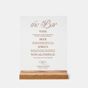 Dunkelorange minimalistisches Hochzeitsmenü-Schild Acrylschild