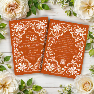 Dunkelorange shabby chic QR-Jubiläumseinladung Einladung