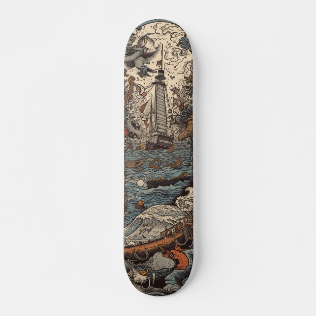 Dunkelpsychedelischer Leuchtturm Skateboard (Vorne)