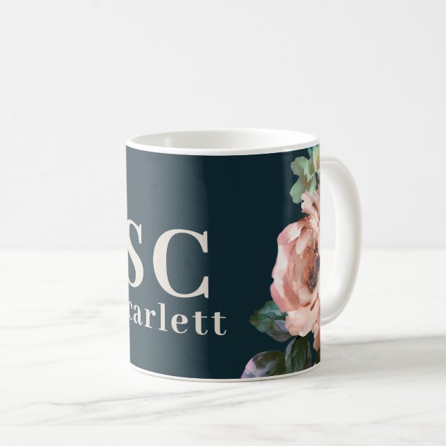 Dunkelromantisch bemalt Blumen Initialen Geschenk  Kaffeetasse (VorderseiteRechts)