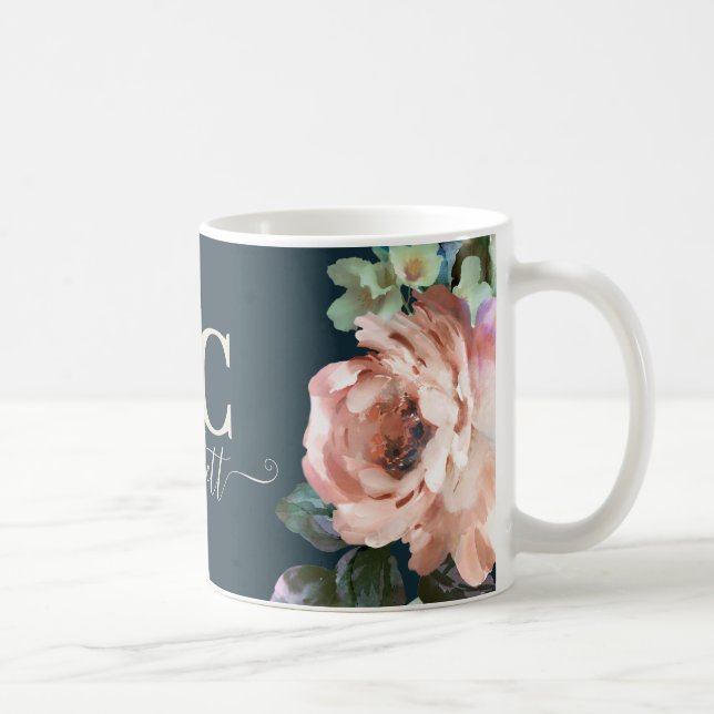 Dunkelromantische Blumen-Initialen Geschenk elegan Kaffeetasse (Rechts)