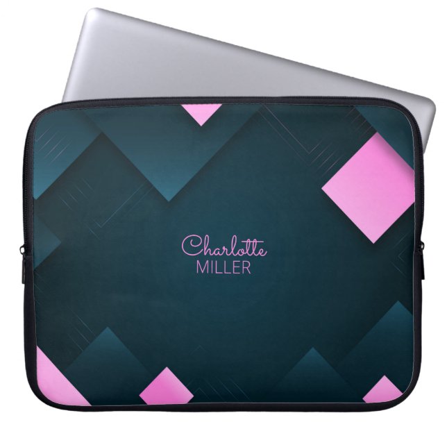 Dunkelrosa Abstrakte Formen mit Individuelle Name Laptopschutzhülle (Vorderseite)