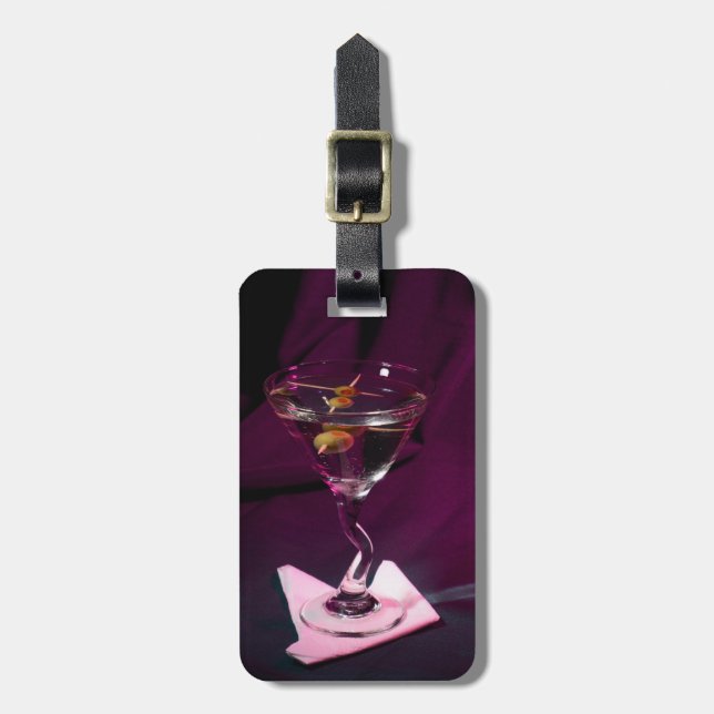 Dunkelrosa Alkohol Cocktail Martini Gepäckanhänger (Vorderseite vertikal)
