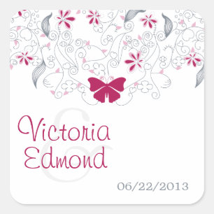 Dunkelrosa Butterfly Whimsy Wedding Stickers