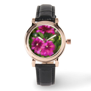 Dunkelrosa Dahlia Blume Blume Grün Armbanduhr
