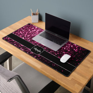 Dunkelrosa falsche Glitter-Funkeln Monogramm Schreibtischunterlage