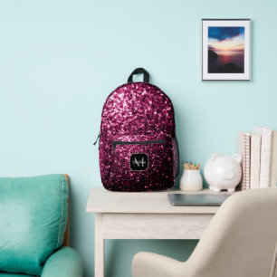 Dunkelrosa falsche Glitter-Funken-Monogramm Bedruckter Rucksack